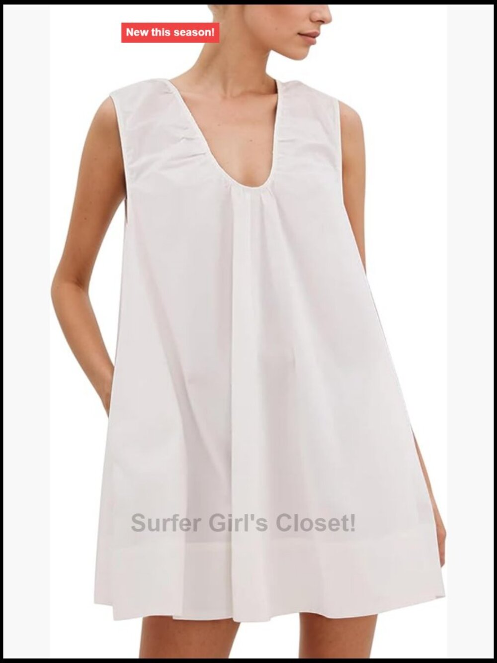 Women's Sleeveless Babydoll Mini Dress Scoop Neck Ruched Short Dress with